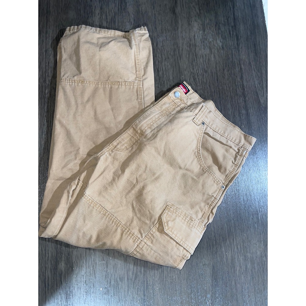 Wrangler Mens 42x30 Cargo Pants Tan Good Ripstop Workwear Utility‎ WMWR1RH